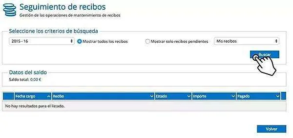 Pantalla de búsqueda de recibos en Educamos