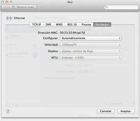 Detalle de la dirección MAC en los ajustes de red de macOS