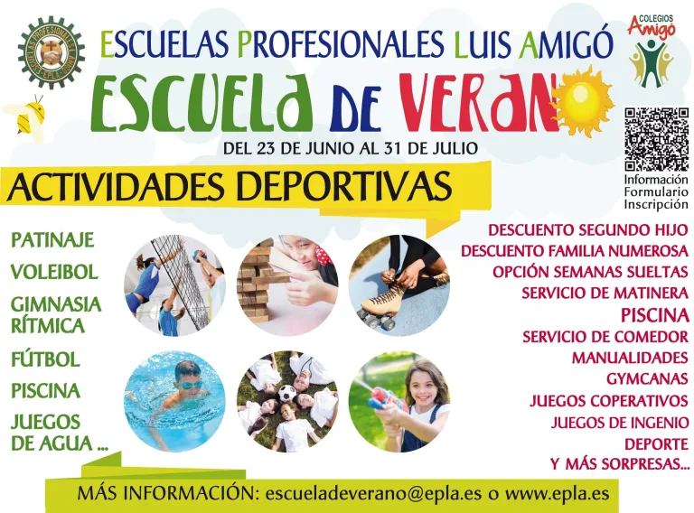 Cartel de la Escuela de Verano de EPLA con sus actividades deportivas